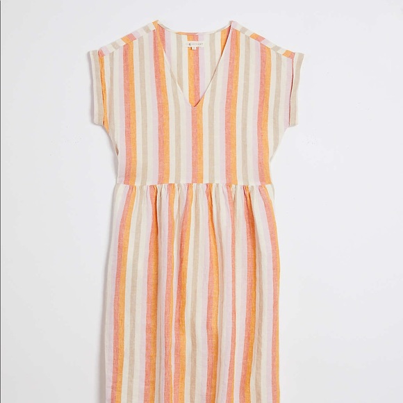 Grey Striped Linen Pocket Dress 